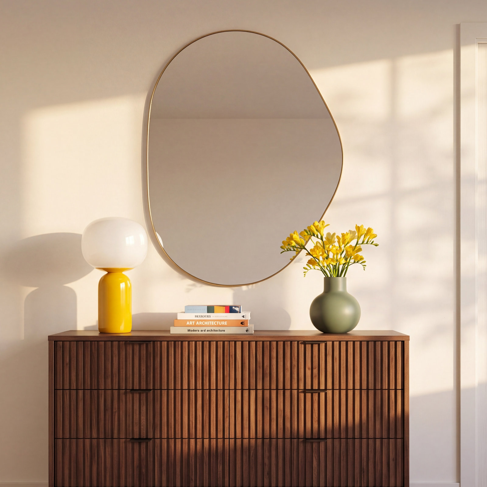 Kest Metal Asymmetrical Wall Mirror, 40" x 30", Gold