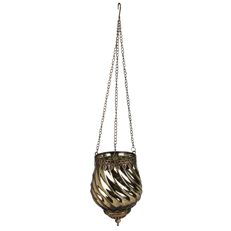 Lanterne suspendue Fès, verre, chaîne, Or, H 5 po x l 4 po x P 4 po