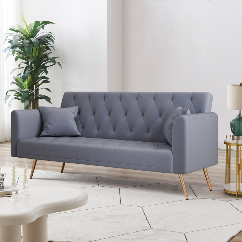 71" Convertible Velvet Sofa Bed with 3-Position Adjustable Backrest and Metal Legs, Modern Sleeper Sofa for Small Spaces