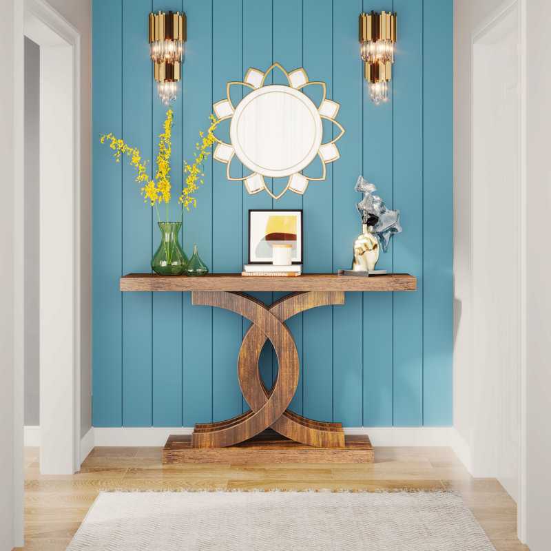 Townson 100cm Solid Wood Top Console Table, Walnut Brown, Walnut Brown