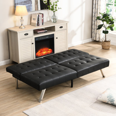Lit en cuir noir avec structure stable et fiable, poids maximal de 650 lb, 66,33 po de profondeur, 32,51 po de largeur, 33,95 po de hauteur, fonctions pratiques, capacité de poids,
