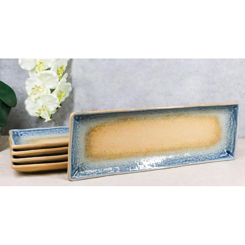 Pack Of 5 River Ao Nagashi Collection Rectangular Serving Platter 14" L