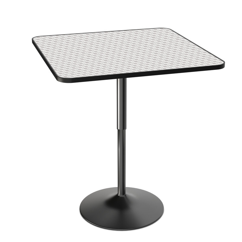 Bistro Pub Table Square Adjustable Height Cocktail Bar Table with Metal Base and Wooden Table Top, 31.5" W x 31.5" L, Silver