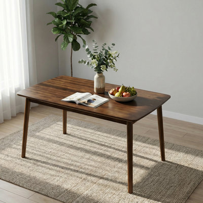 Table de salle à manger en bois massif, table de salle à manger rectangulaire de 47 po, table de cuisine moderne Mid-Century avec coins arrondis, facile à assembler, petite table de salle à manger pour la salle à manger, la cuisine et le salon (noyer)
