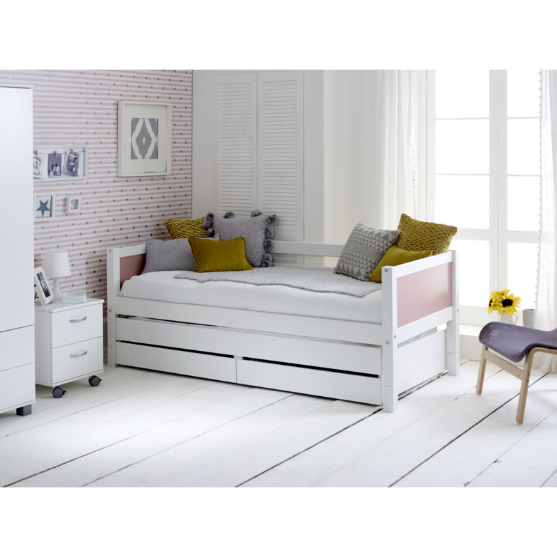 Booth Solid Wood Daybed with Trundle, White/Rose