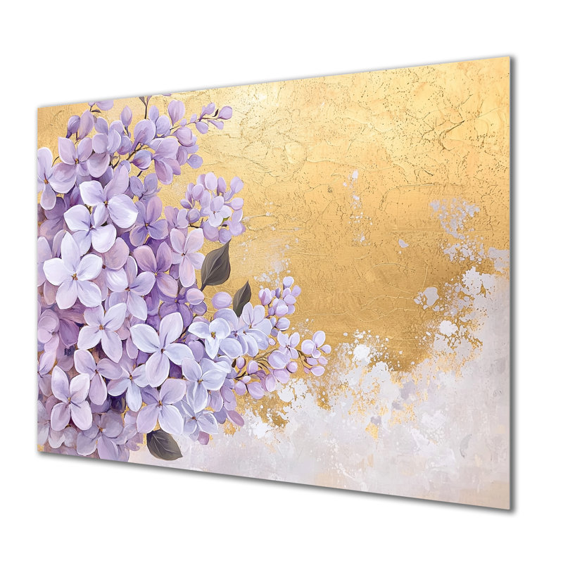 Lilacs Springtime Golden Harmony III - Floral Metal Wall Art, Lilacs Metal Print, 16" H x 32" W