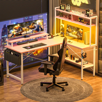 Bureau d'ordinateur en L avec support pour écran et tablette de rangement, petit bureau d'angle de 49 po pour la maison et le bureau