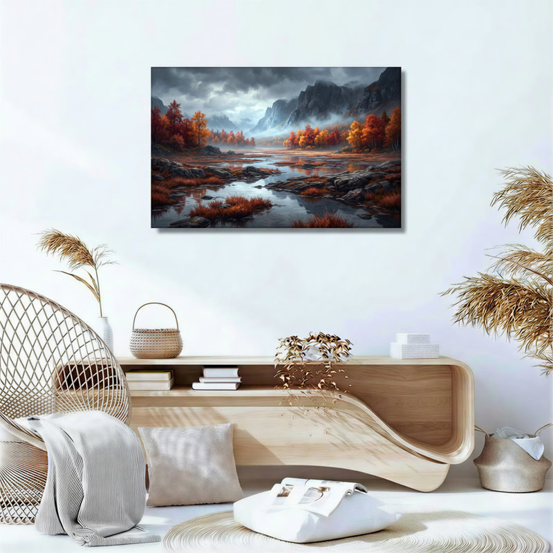 Ensemble de 1 tableau sur toile représentant un paysage d'automne, H 16 po x l 24 po, Toile tendue