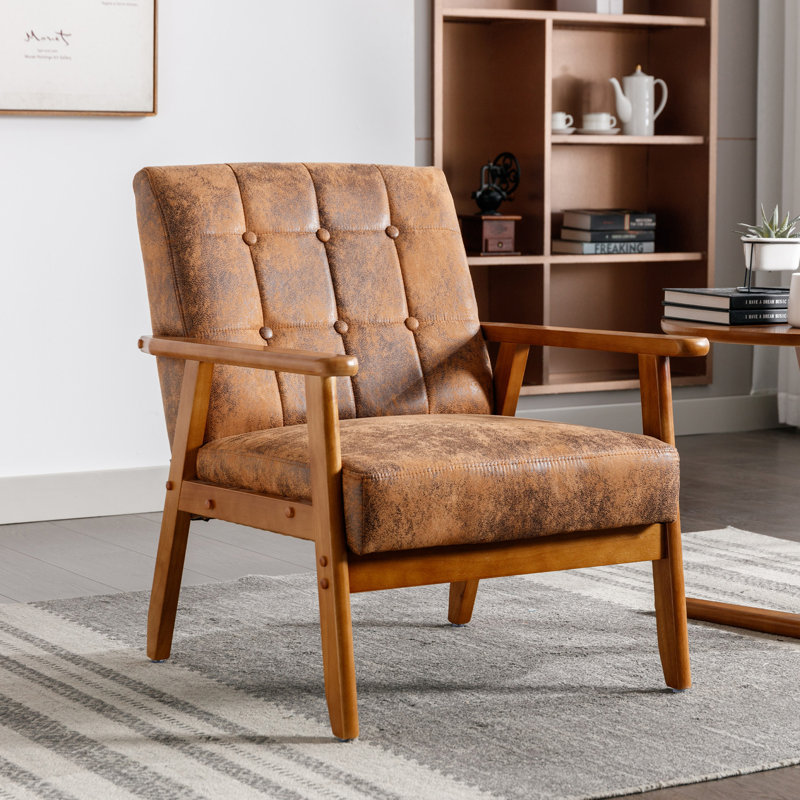 Chaise d'appoint, fauteuil de style Mid-Century moderne avec structure en bois massif, fauteuil de salon, chambre à coucher - café