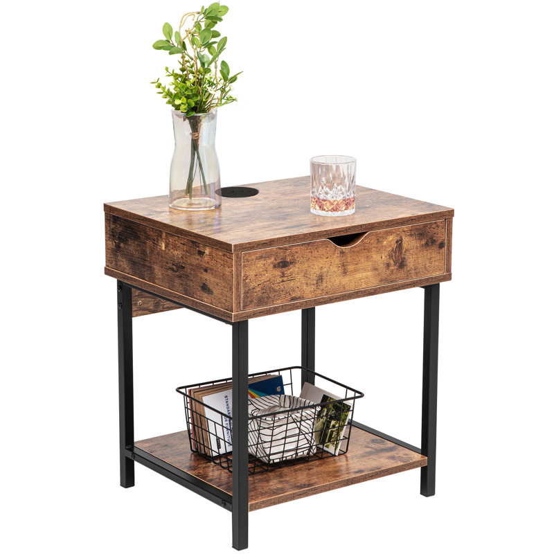Kila Accent Table with Storage - Versatile Small Table for Home Office, Rustic Brown, Black
