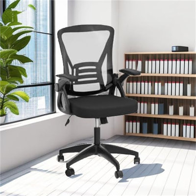 Chaise de bureau ergonomique naspaluro, chaise de bureau à dossier moyen avec hauteur réglable, accoudoirs rabattables et support lombaire, chaise d'ordinateur pivotante en maille respirante pour travailler à domicile