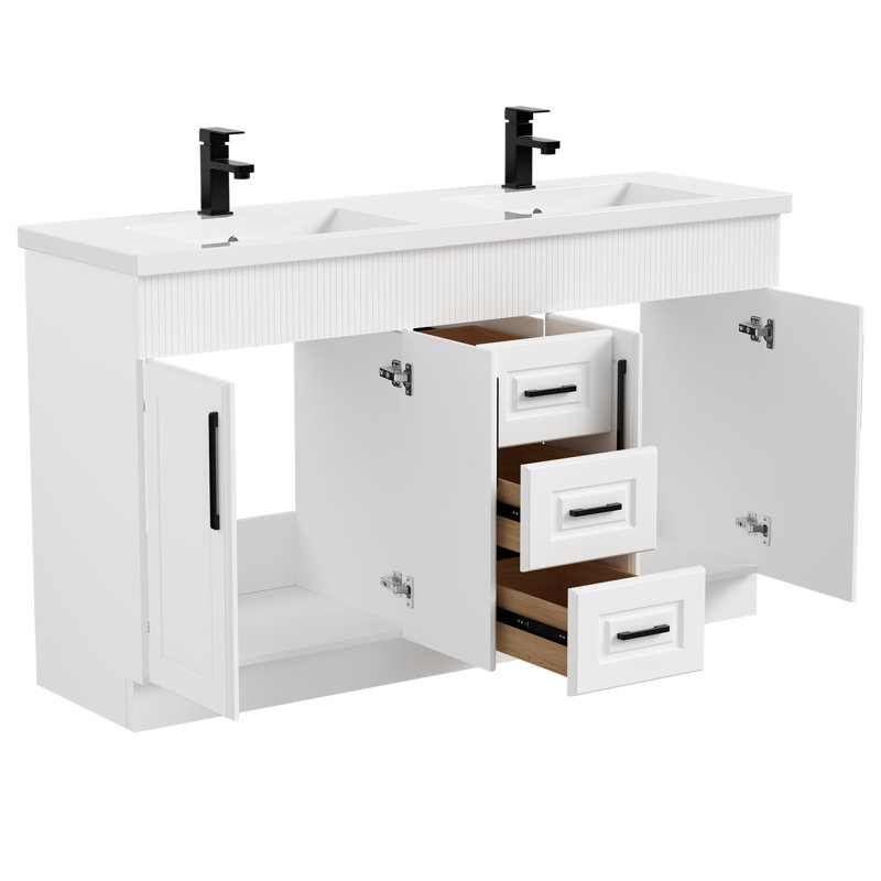 60" Modern Double Sink Bathroom Vanity Set with Integrated Sink Top