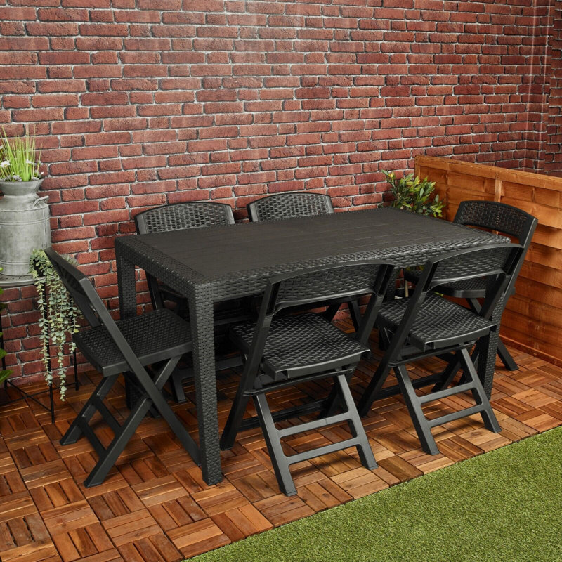 Windber Rectangular 138Cm L Outdoor Table Set, 6, Anthracite