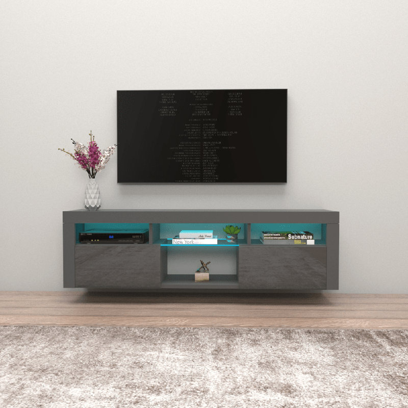 Sabacky Modern TV Stand for TVs up to 70", Gray, 17.7"H x 63"W x 13.8"D