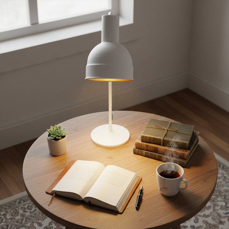 Lampe de table colonne en métal 30 po Aurelius, Blanc, Blanc