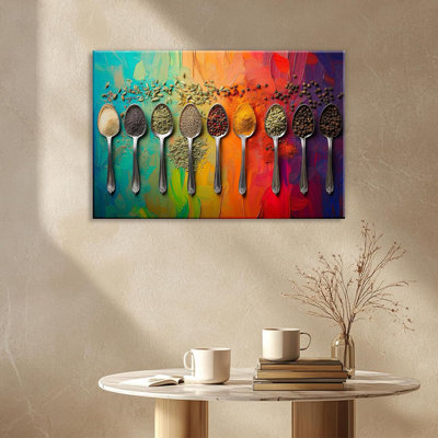 Kitchen Canvas Wall Art Colorful Spices Seasoning Spoon Picture Print Rustic Contemporary Artwork For Home Kitchen Dining Room Wall Decor(Artwork-2,16"x24")