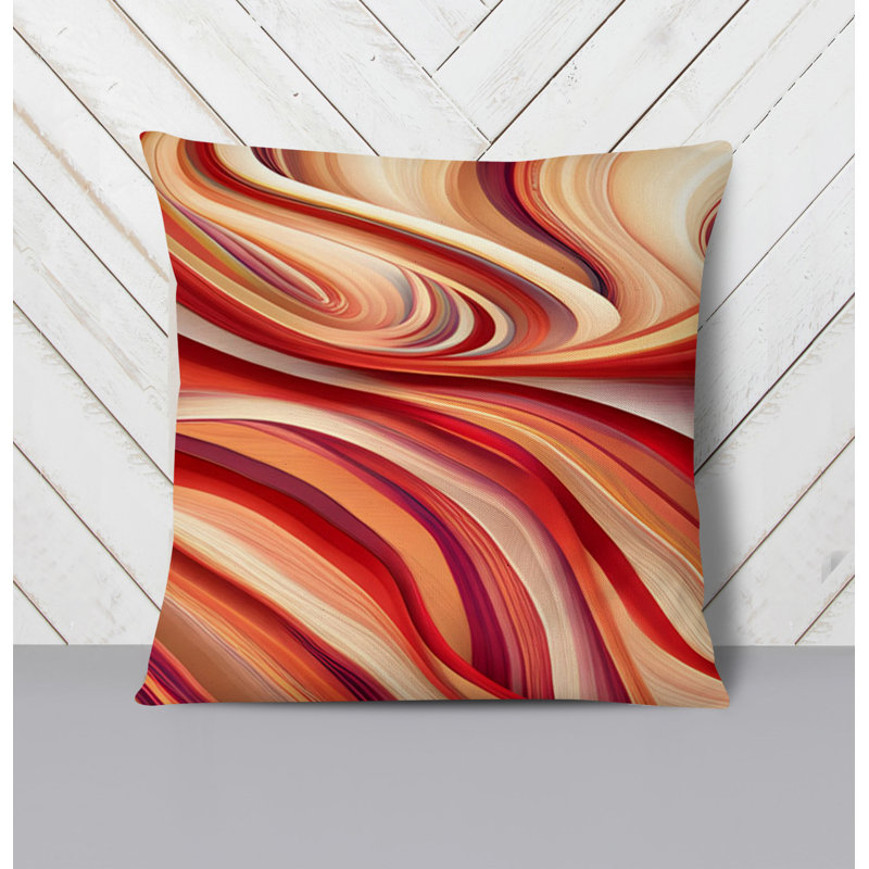 Throw Pillow With Insert, Red/Beige Striped/Abstract 5, 18"H x 18"W