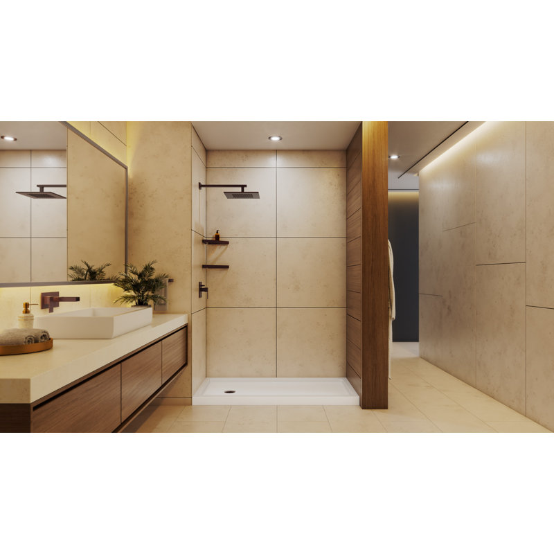 DreamLine SlimLine 36 inch D x 60 inch W x 2 3/4 inch H Single Threshold White Alcove Shower Base with 2 inch Oil Rubbed Bronze Left Round Drain
