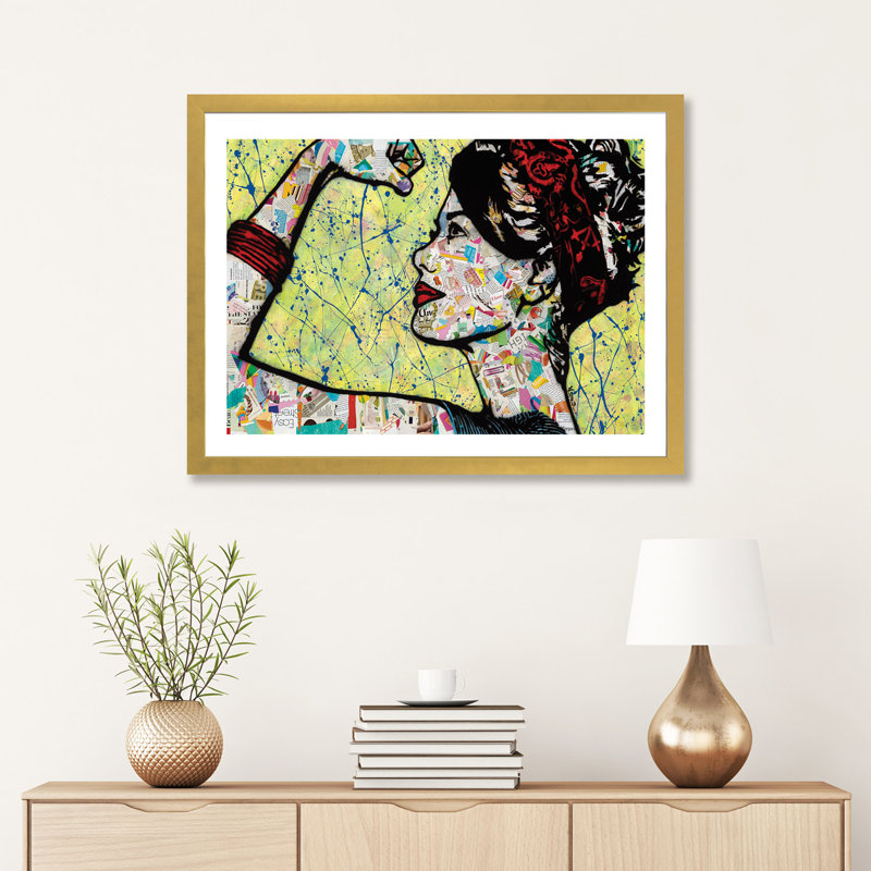 «Stronger» par Amy Smith - impression d'art graphique, Papier encadré doré, H 24 po x l 32 po x P 1 po