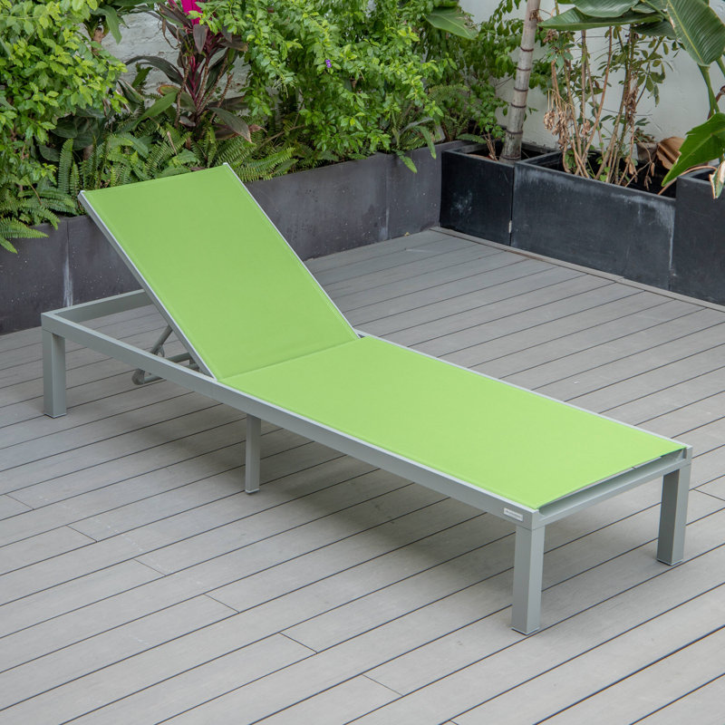 Marlin Modern Aluminum Outdoor Reclining Chaise Lounge - Weather-Resistant Sling Patio Chair for Poolside & Sunbathing, Green