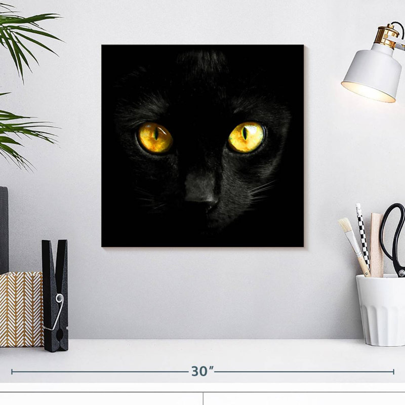 Chat noir aux yeux jaunes Brampt, H 16 po x l 16 po