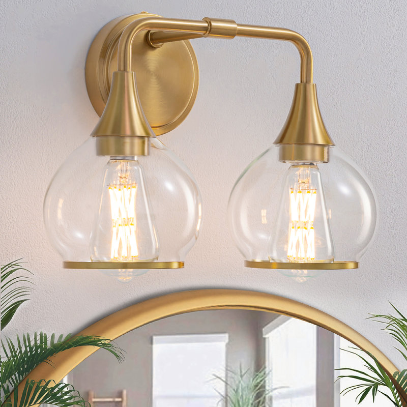 Éclairage pour meuble-lavabo à 2 lumières à intensité variable Lupe, Gold Finish/Clear Shade