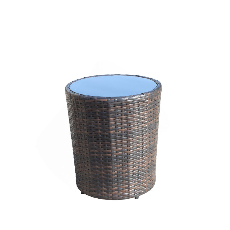 Table basse ronde pour l'extérieur avec mobilier en verre trempé noir
