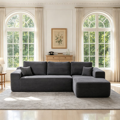 Boneless Corduroy L-Shape Modular Sectional Couch with Chaise - Soft Upholstered, Roomy Deep Seat, No Assembly Required, Timeless Stylish Furniture for Living Room Bedroom Apartment Home Office