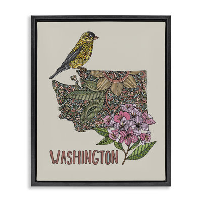 Floral Washington State Framed Floater Canvas Wall Art by Valentina Harper