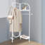 Porte-vêtements d'angle moderne blanc, support à vêtements autoportant réglable à 90 ° - 180 ° avec tablettes et crochets-2046351729