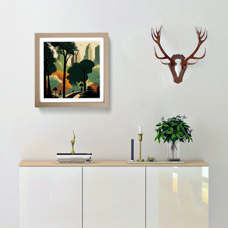 Central Park Mid-Century - Framed Print, Oak
