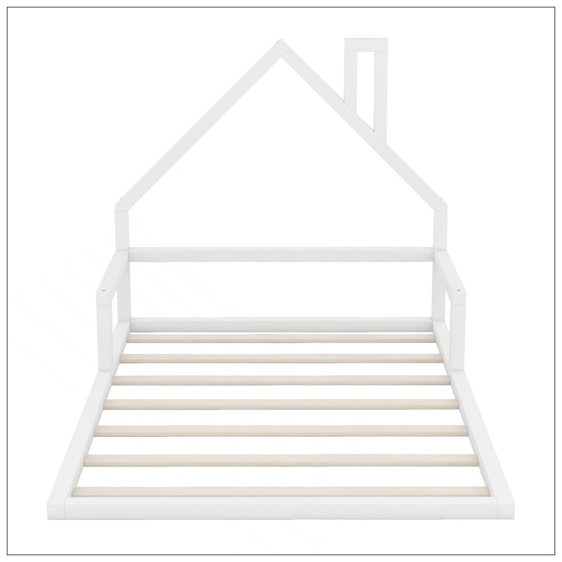 Lit en bois avec tête de lit en bois, Blanc, Lit double