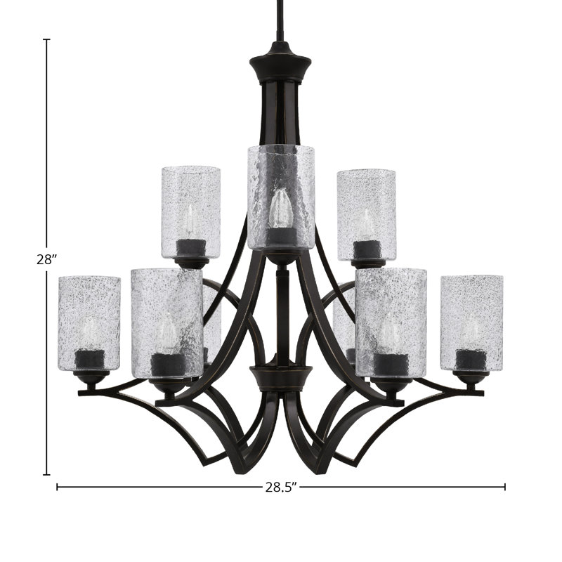 Lustre 9 lumières Zilo avec verre à bulles 4 po Zilo, Gris fumée, Gris foncé