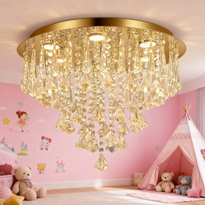 Plafonnier encastré moderne en cristal 6 lumières avec température de couleur réglable et télécommande pour barre de cuisine pour chambre à coucher