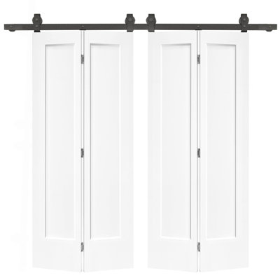 48 po X 80 po Porte de grange double pliante en panneau de fibres à densité moyenne apprêté 1 panneau avec ensemble de quincaillerie coulissante
