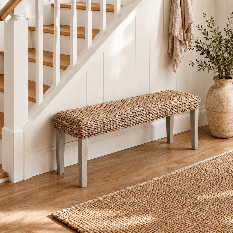 Siège en bois d'acacia naturel Amhold, Gris antique, Gris