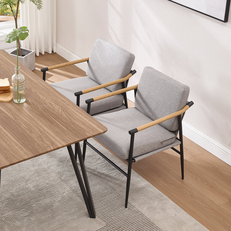 Modern Upholstered Dining Chair With Armrests And Backrest, Stylish Dining Chair With Removable Upholstery, Gray