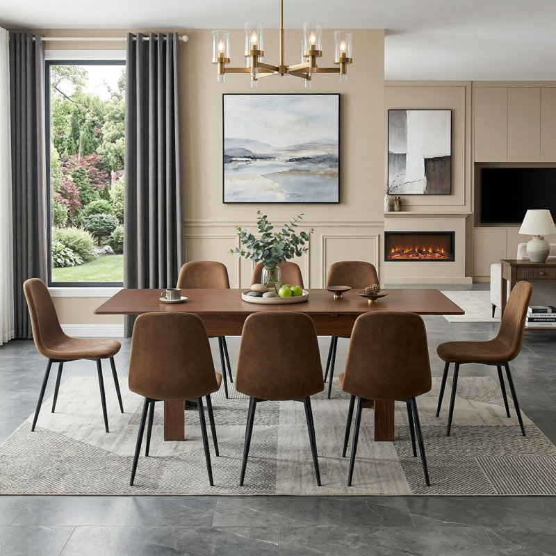 Extendable Rectangular Dining Table with 2 Drop Leaves, Modern Expandable Kitchen Table, Walnut Finish for Dining Room, Living Room