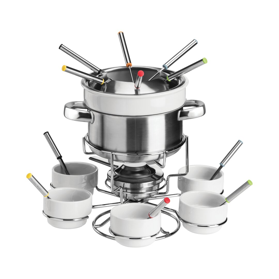 2 L Fondue-Set aus Edelstahl und Porzellan