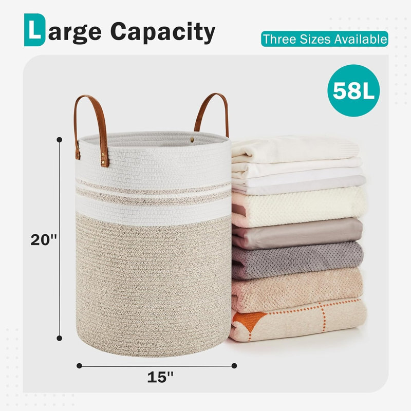 Panier à linge tissé avec poignées, H 20 po x l 15 po x P 15 po