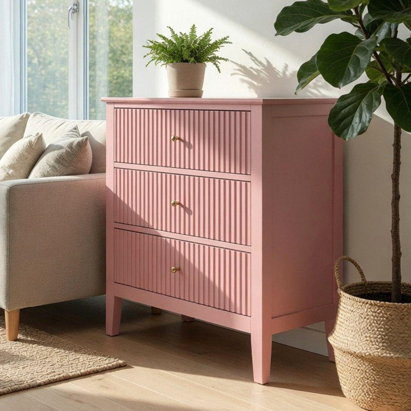 Table de chevet 3 tiroirs, grande table de bout moderne pour chambre à coucher, Pink