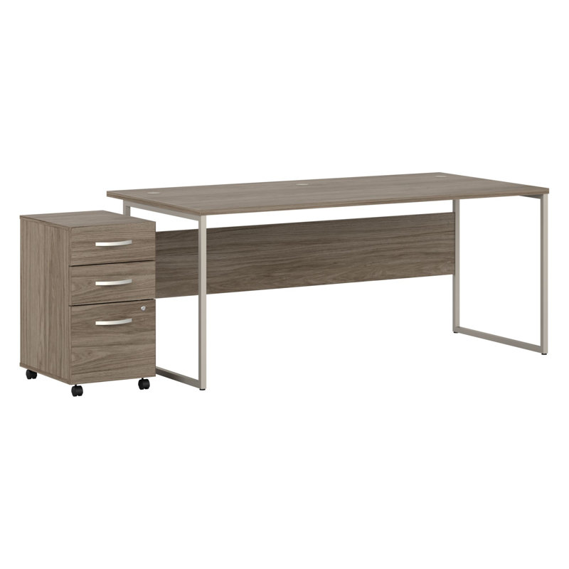 Desk And 3 Drawer Mobile Pedestal, Light Brown, 29.91" H x 71.02" W x 29.37" D