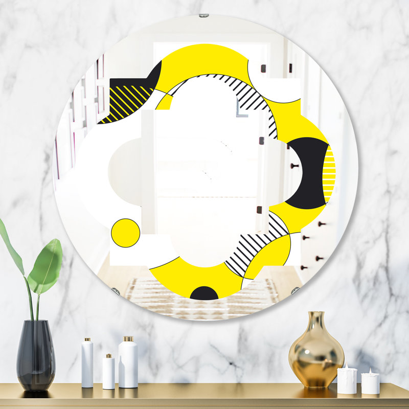 Miroir mural moderne sans cadre, H 31,5 po x l 31,5 po, Motif géométrique abstrait quadrilobe rétro