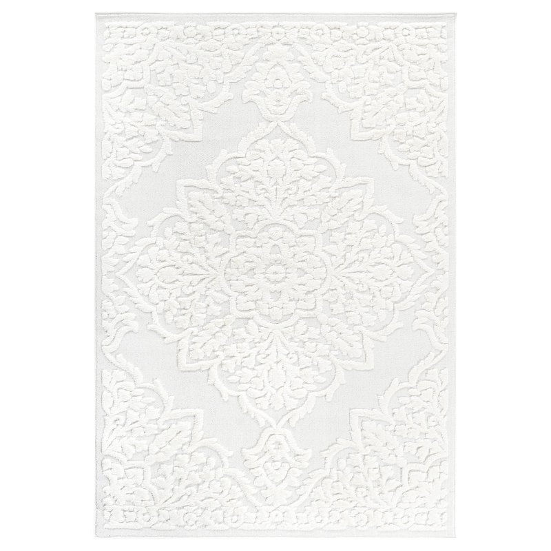 Modern Design Step Collection High-Low Medallion Cream/Cream Indoor Area Rug, Rectangle 7'9" x 10'