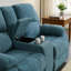 Ensemble de canapé inclinable manuel 3 pièces bleu clair avec console, table rabattable et porte-gobelets, mobilier de salon en tissu doux et respirant