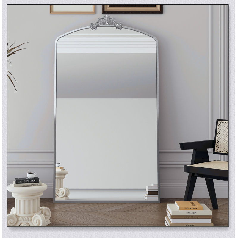 Full Length Mirror 36x66 Inch Vintage Ornate Arched Floor Mirror Metal Framed Mirror Dressing Mirror Oversized Wall Mirror, for Entryway, Living Room, Bedroom, Clothing Shop,  Antique Silver