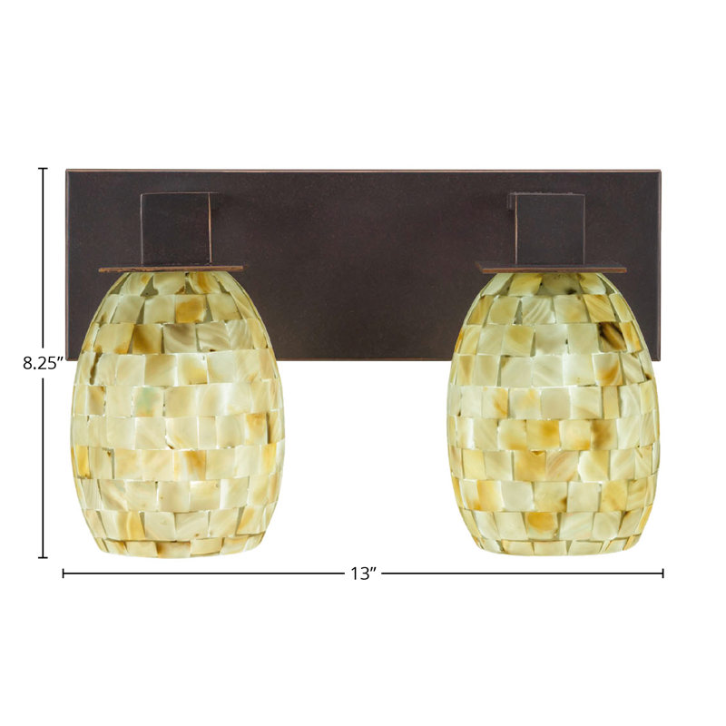 Barre d'éclairage de salle de bain 2 lumières Quattrucci Apollo, Granit foncé, Glacis ivoire coquillage