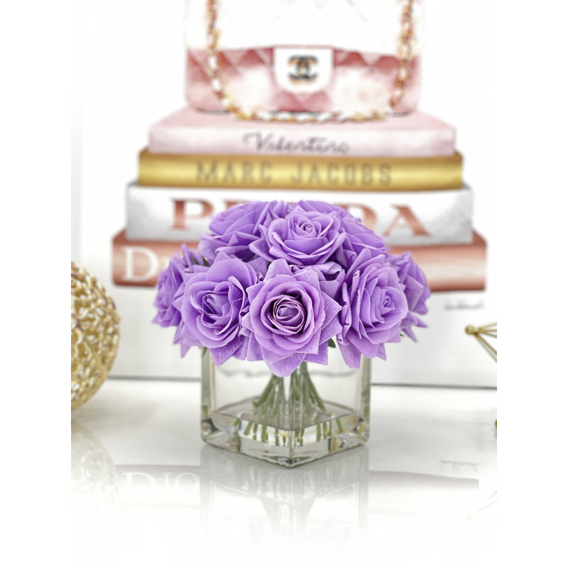 Centre de table artificiel Real Touch Rose, Mauve