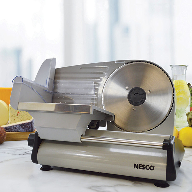 Gray Die-Cast Aluminum Electric Food Slicer with Blade Guard
