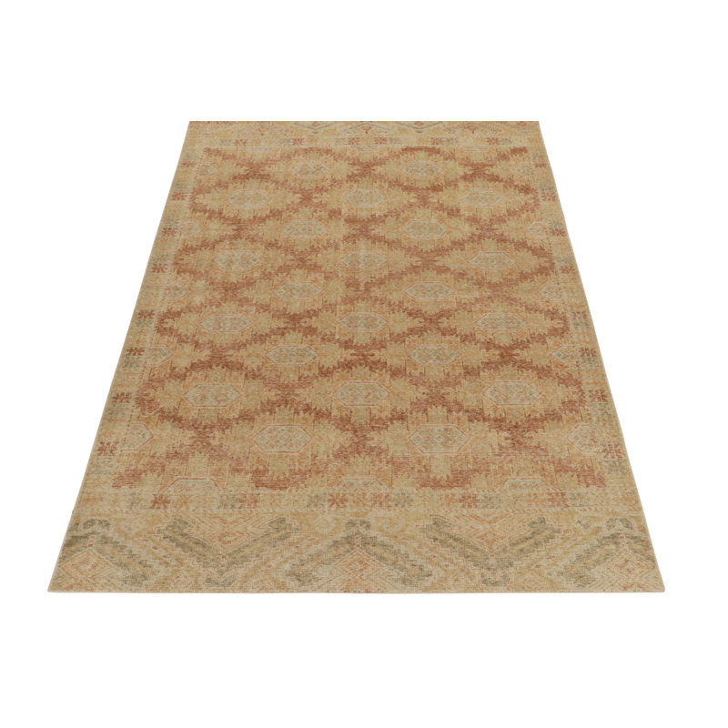 Distressed Homage Hand Knotted Wool Geometric Area Rug, Rectangle 6' x 9'